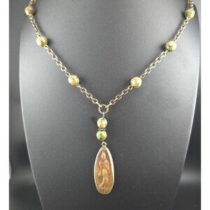 Vntg Tibetan Walking Buddha Amulet Necklace 2 Side Pendant 22" Long Green Stones